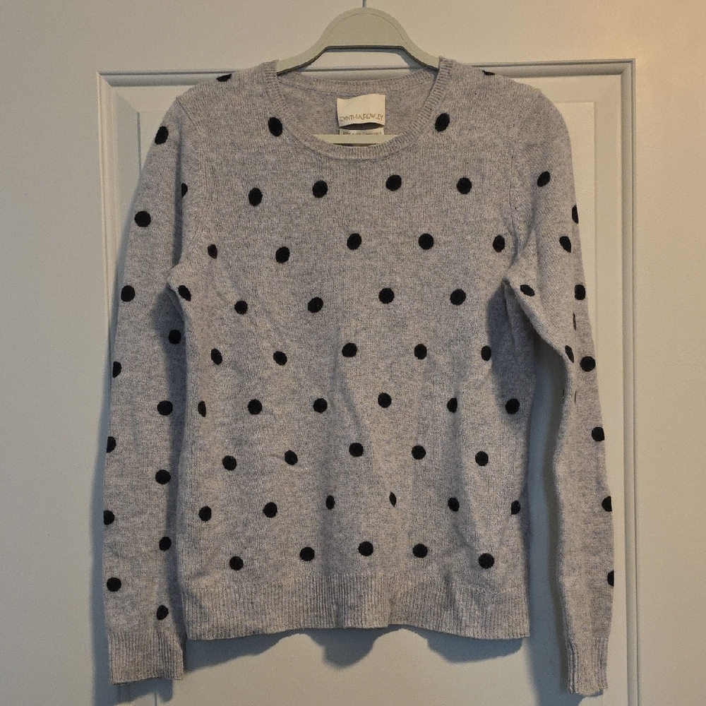 Cynthia Rowley Light Gray Sweater with Black Polka Dots